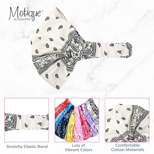 Wide and Stretchy Cotton Bandana Headwrap, Multiple Colors (White Paisley, Medium) - color: White Paisley