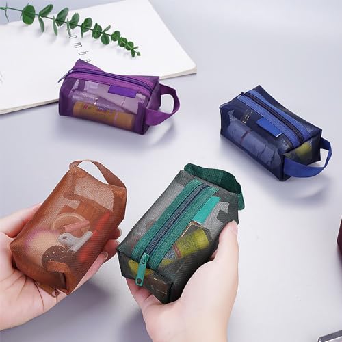 3pcs Portable Square Mesh Storage Bag,Zippered Cosmetic Bag,Small Square Mesh Coin Purse Travel Storage Carry Pouch (Green, Purple, Dark Blue) - color: Green+Purple+Dark Blue