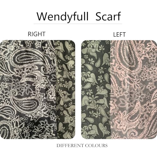 Paisley Pashmina Feel Shawls Wraps for Women Rave Scarf Soft Silky Exotic Boho All Seasons - color: Grey Pink