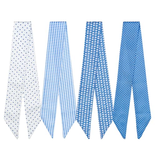 QIUTIMIY 4 Pack Purse Scarf Handbags Skinny Twill Hair Scarves Narrow Neck Scarf Band Women Fashion Accessories Bag Charms - color: Style 11