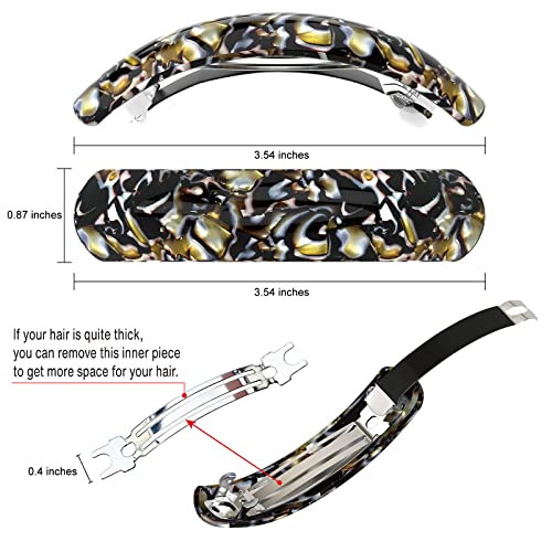 HYFEEL Large Hair Barrettes for Women Fine Thick Hair, French Barrette Hair Clips Ponytail Clamps Clasp Stylish Hair Accessories- 3Pcs (Black, Brown, Green) - color: Black, Brown Onyx, Green