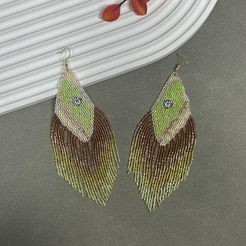 Handmade Seed Beaded Earrings, Lightweight Boho Fringe Dangle Earrings, Glass Bead Drop Jewelry for Everyday Wear & Party, Women Gifts - color: Evil Eye