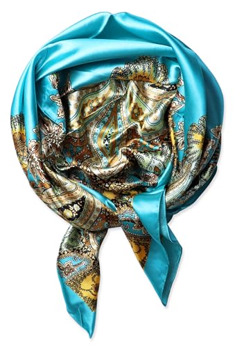 vabovin Satin Head Scarf for Women Silk Like Hair Scarf, 35 x 35 in | Silk Feel Fabric, Hair Wrap for Sleeping, Headscarf and Neck Scarf, Square Bandana Style, Fashion Accessory - color: 025 Blue Cashew