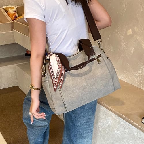 Canvas Hobo Bags for Women Casual Tote Bag Purses and Handbags Multi-Color Striped Crossbody Bags Ladies Top Handle Satchel - color: Wy31-grey