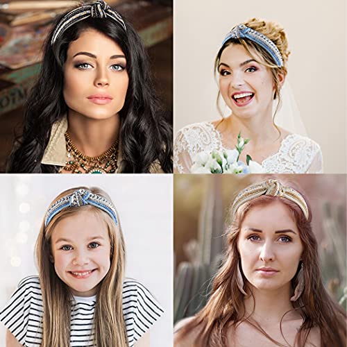 TOBATOBA Knotted Boho Headbands for Women, 3 Pack Beaded Knot Headband, Diademas Para Mujer De Moda, Womens Crystal Pearl Head bands, Wide Turban Head bands No Slip Fashion for Women - color: Color 2