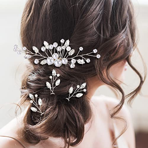 Geosar 9 Pcs Wedding Hair Accessories Pearl Hair Pins Women Vintage Hairs Piece Bridal Accessories for Bride Bridesmaids(Silver,Retro Style) - color: Silver, style: Retro