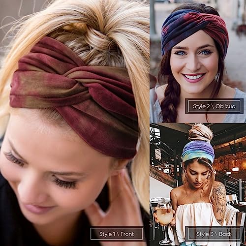 DRESHOW 6 Pack Extra Wide Headbands for Women Large Turban Headband Boho Head Wrap Elastic Hairbands Hair Twisted Knot Hair Accessories - color: 6 Pack: Fantasy Color