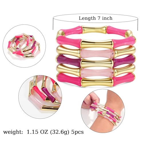 Gold Tube Bangle Bracelets for Women Stackable Bamboo Chunky Acrylic Beads Stretch Friendship Summer Beach Bracelet Jewelry - color: Colorful 01