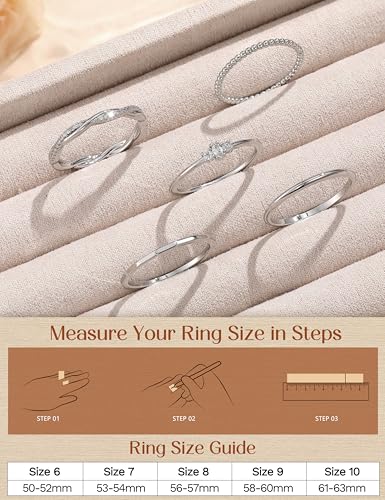CASSIECA Non Tarnish 14K Gold Plated Stackable Rings for Women Cubic Zirconia Band Rings Set Dainty Trendy Statement Engagement Promise Stacking Ring Size 5-10 - color: Silver