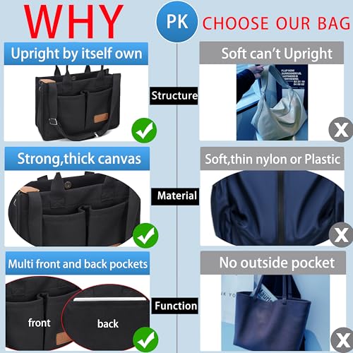ZHMO Canvas Tote Bag for Women,Women's Bags Crossbody Bags Work Laptop Tote Bag Large Handbags Purse for Travel Nurse Teacher - color: Canvs Demure Black With Compartments