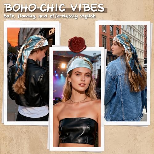 Large Square Head Scarf Bandana - 35" Satin Hair Scarf for Women Like Silk Scarf Fashion Hair Wrapping - color: Baroque Scroll(blue), size: 35IN*35IN