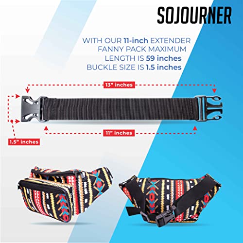 ONLY COMPATIBLE WITH SOJOURNER FANNY PACKS Fanny Pack Extender Belt Bag Adjustable Elastic Strap Buckle Waist Extender - color: Black Xtnd v2