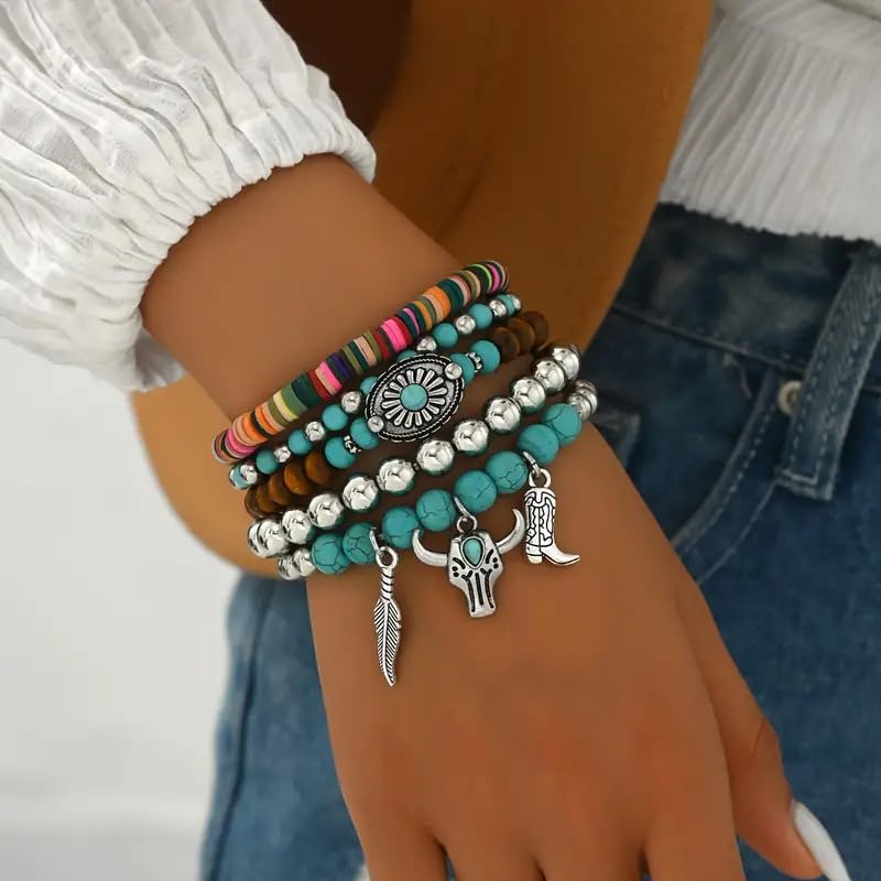 Bohemian Mix Bead Multi Layer Versatile Statement Bracelets Boho Stackable Beaded Strand Stretch Bangles Bracelets Sparkly Crystal Tassel Charm Jewelry Gift - style: Bohemian bracelet