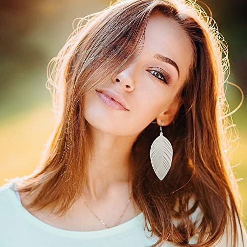 Leather Earrings for Women Dangle Large Soft Leather Handmade Fringe Feather Lightweight Tear Drop Earrings for Women Girls Jewelry Gift