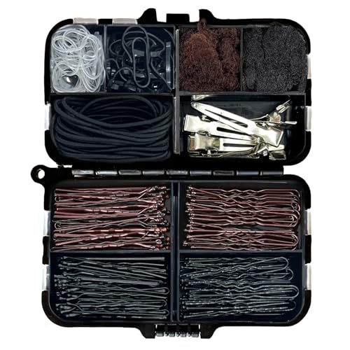 Hair Accessories Kit, Bobby Pins Set with Storage Box, Dance Competition Essentials Hair Styling Kit for Women Travel Ballet Updo Hairstyles (Brown) - color: Brown