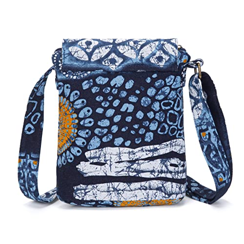 OPQRSTU Women's Retro Small Size Canvas Shoulder Bag Hippie Boho Crossbody Handbag - color: Blue White
