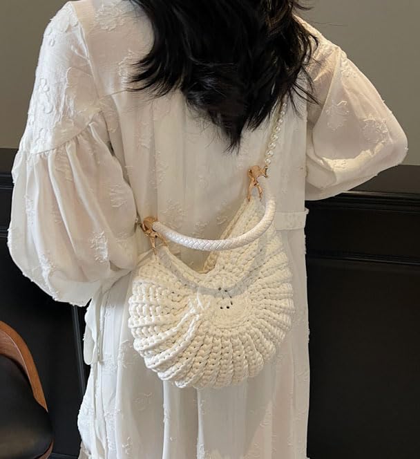Handmade Crochet Tote Bag Seashell Purse for Women Boho Shell Handbag Crossbody Shoulder Bag Summer Beach Clutch Hobo Handbag - color: Purple