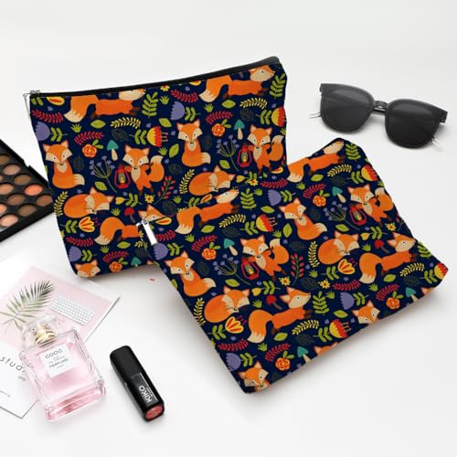 Small Makeup Bag for Purse Cute Canvas Waterproof Cosmetic Bags for Women Zipper Travel Toiletry Pouch-Fox Makeup Bags - color: Fox Makeup Bags
