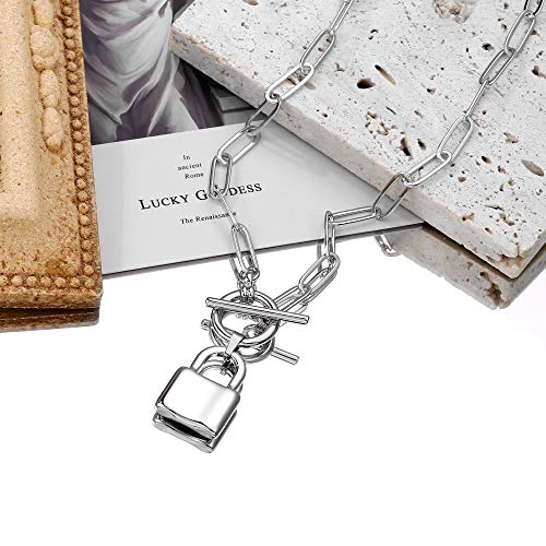 Turandoss 14K-Gold-Plated Necklaces for Women - Lock Evil Eye Medallion Vintage Coin Necklace Bee Sun Moon Shell Chain Necklace Layered Paperclip Chain Necklaces for Women Jewelry Gifts - style: "Triangle&Bar&Hammered Disc