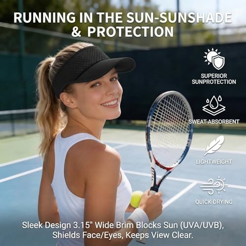 AUSFLUG Sun Visor Hat Men Women - Wide Brim Quick Dry Adjustable Cap, Lightweight for Golf Tennis Pickleball Beach - color: Black
