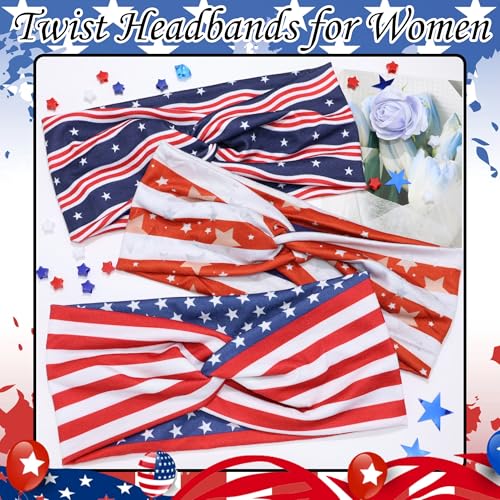 3Pcs 4th of July Headbands for Women USA Flag Star Hair Bands Accessories Elastic Non-Slip Hair Bandana Headbands Yoga Sport Workout Hair Scarf Accessories for Girls - color: Red+White+Blue+STAR