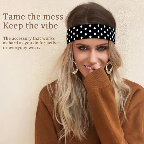 6 PCS Polka Dot Headbands for Women Non Slip Soft Elastic Wide Headband Fashion Yoga Workout Hair Accessories - color: Polka Dot Print