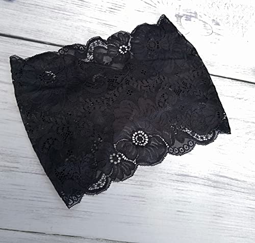 Lace Headband, Wide Floral Headcovering for Women (Black, 1 Count Pack of 1) - color: Black