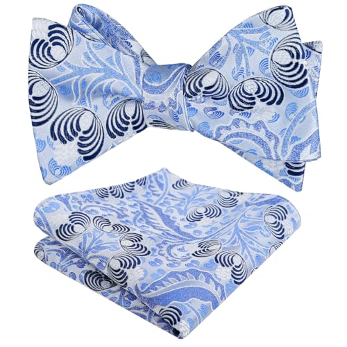Alizeal Mens 2pcs Classic Floral Pattern Self-tied Bow Tie and Handkerchief Set - color: 035-light Blue