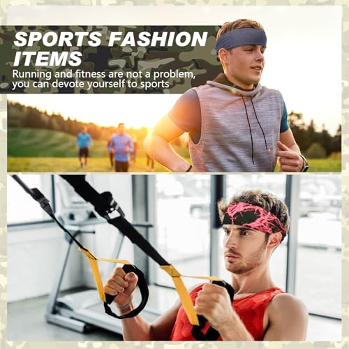 18 Pcs Sports Sweatbands for Men Women Camo Headbands Workout Non Slip Headbands Breathable Head Band Fitness Stretchy Unisex Hairband for Yoga Running Cycling Ball - color: Retro Colors