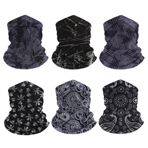 6-Pack Balaclava Face Mask for Men & Women - UV Protection Neck Gaiter, Multi-Use Cycling Mask & Breathable Headband - color: Black
