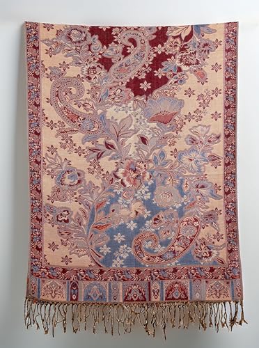 Achillea Elegant Paisley Floral Pashmina Shawl and Wrap – Boho Rave Scarf for Festival, Travel & Everyday Wear - color: Navy Rust