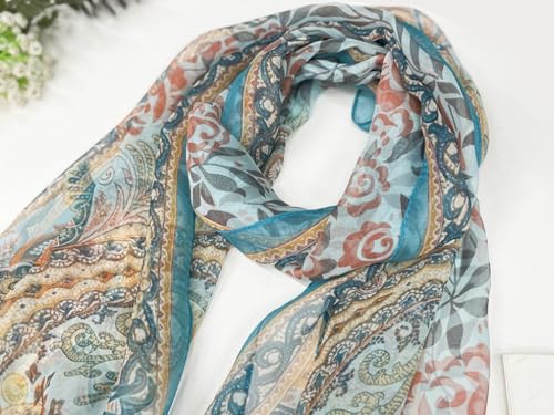 MINIDORA Lightweight Scarves for Women Elegant Floral Pattern Scarf Shawls Sunscreen Head Shawls - color: Style 14-blue