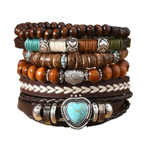 Bohemian Mix Bead Multi Layer Versatile Statement Bracelets Boho Stackable Beaded Strand Stretch Bangles Bracelets Sparkly Crystal Tassel Charm Jewelry Gift - style: turquoise Heart