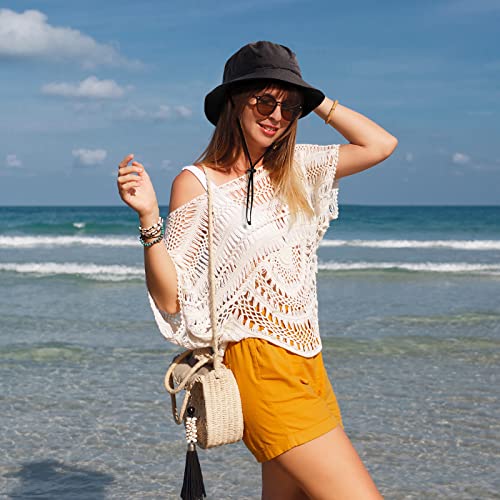 Water-Resistant Bucket Hat for Women Men Rain Hat UPF 50+ Boonie Sun Hat Foldable Summer Floppy Fishing Safari Hats - color: Black