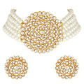 Aheli Pearl Diamond Choker Necklace & Round Earrings Gift for Women Indian Traditional Bollywood Fashion Bharatanatyam jewellery set - color: White 2