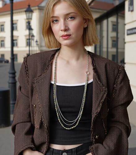BULINLIN Layered Long Necklaces for Women Long Beaded Chain Necklace CostumeJewelry Mothers Day Gifts for Mom - color: 96-Army Green