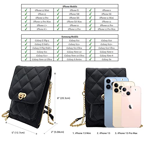 Phone Crossbody Bags for Women Small Vegan Leather Mini Shoulder Wallet Card Quilted Purse - color: D - Black