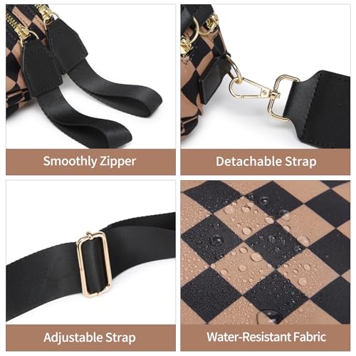 Checkered Crossbody Bag for Women Bum Bag Spacious Nylon Fanny Packs Cross Body Shoulder Purses Bag Handbags - color: Khaki Checkered