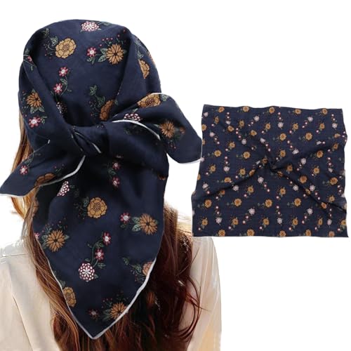 Bandanas for Women Men 21"x21" Floral Headband Scarf Versatile Hair Bandana Square Head Scarf - color: Dark Blue Floral