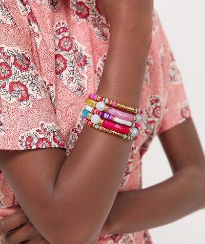 Elegance 11 designs colorful bracelets for women Surfer Thick Tube Heishi Summer Beach Beaded Stackable Boho Stretch Bracelets - color: Colorfully