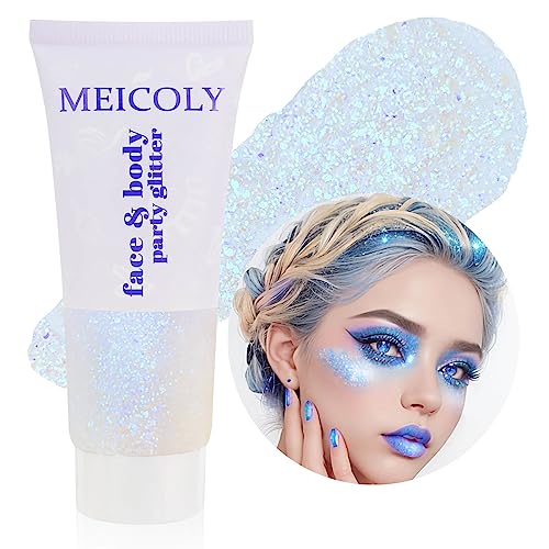 MEICOLY Sparkling Blue Body Glitter,Halloween Face Glitter,Color Changing Glitter Gel for Body,Face,Hair,Lip,Eye,Long Lasting Sequins Glitter Face Paint,Festival Party Glitter Makeup,50ml - color: color changing body glitter gel sparkling blue