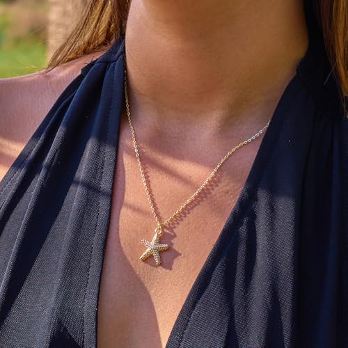 VRIUA Gold Necklace for Women - 14K Gold Plated Dainty Italian Horn Star of David Butterfly Bow Sun Lotus Volleyball Baseball Cowboy Boots Necklace Jewelry Everyday for Women - style: Starfish-1