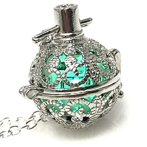 UMBRELLALABORATORY Steampunk FIRE Necklace - Pendant Glow Locket - Great Gifts for women, Mother, Father, cute magical Jewelry - color: Teal