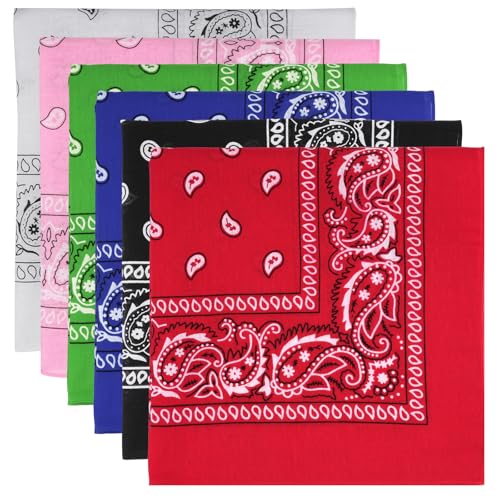 6 Pack Pure Cotton Bandana, Multi-Purpose Square Handkerchief, Face Mask headband for Men and Women - color: Multi Color