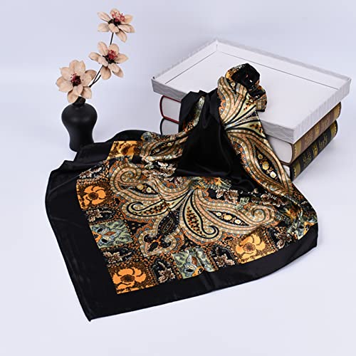 35 x 35 Women's Fashion Pattern Large Square Silk Like Hair Scarf Head Sleeping Wrap Satin Neck Bandana for Gift… - color: Large Cashews - Black