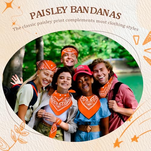 50 Pcs Bandanas Bulk Large Bandana Headband Paisley Cowboy Bandana Scarf Handkerchief for Women Men - color: Orange