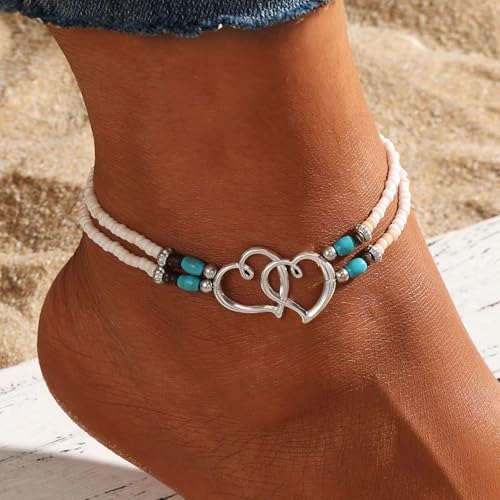 Ankle Bracelet for Women Beach Puka Shell Anklet Waterproof Starfish Seashell Pearl Anklets Stretch Beaded Ankle Bracelets Boho Beach Anklet Jewelry for Summer Beach Party - color: White