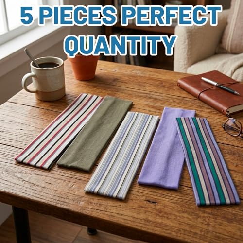5Pcs Striped Headband, Striped Headbands for Women, Stretchy Headbands with Retro Knit Design, Fabric Headband in Stretchable Style for Everyday Wear, Yoga, Workout & Fashion Outfits Gifts