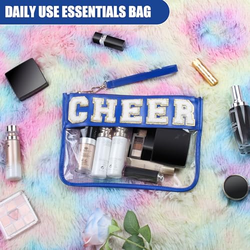 BuyCard Cheer Chenille Letter Bags Clear Makeup Bag, Cheerleader Gifts Cosmetic Bag, Varsity Preppy Patch Flat Pouch Cheer Accessories, Waterproof PVC Organizer Toiletry Bag for Women Girls Navy Blue - color: Navy Blue-Cheer