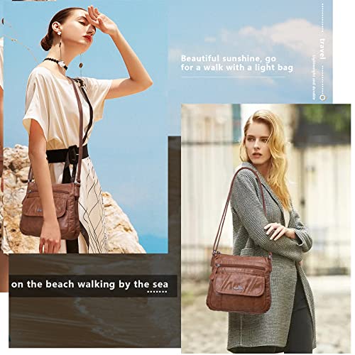 Angelkiss Small Womens Crossbody Bag Leather Shoulder Purse for Women Hobo Bag with Adjustable Shoulder Strap - color: Brown